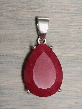 Ruby Silver Teardrop Red Pendant 1.0"
